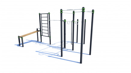 A press bench with a cascade of horizontal bars and a wall bars for children with special needs
