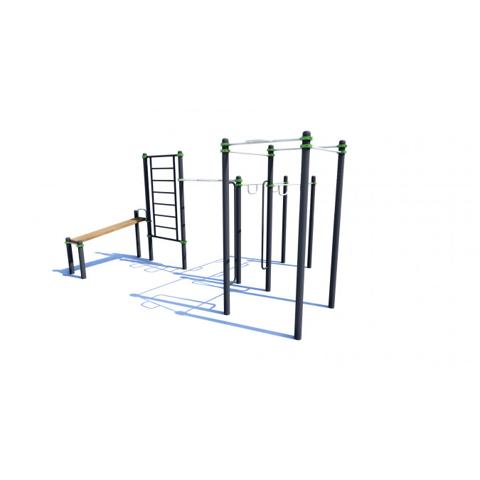 A press bench with a cascade of horizontal bars and a wall bars for children with special needs IN-12.09