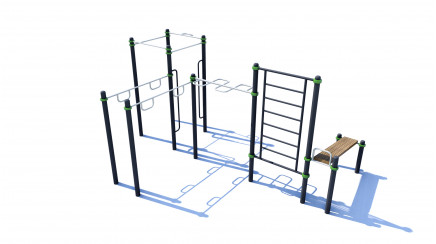 A press bench with a cascade of horizontal bars and a wall bars for children with special needs