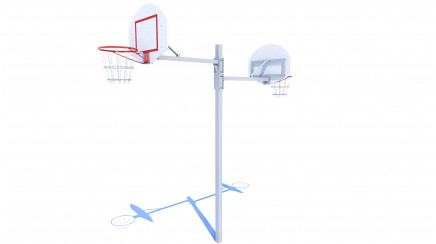 Double basketball unit with different level boards and metal net