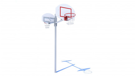 Double basketball unit with different level boards and metal net