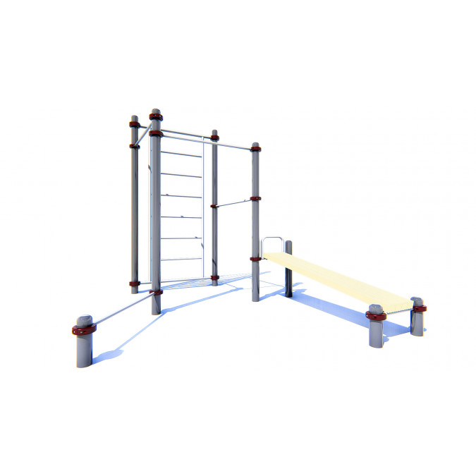 Cascade of horizontal bars with swedish wall and a bench for abdominal exercises SW-11.21